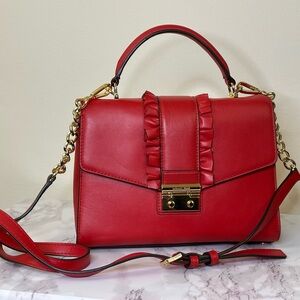 Michael Kors Red Satchel with Gold Accents